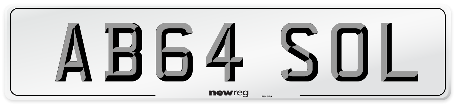 AB64 SOL Number Plate from New Reg